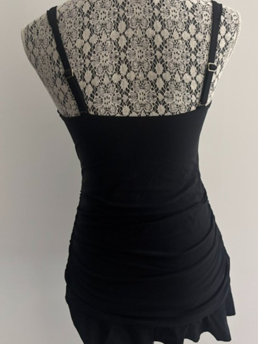 Long BLack Ruched Tankini Swimsuit Top - 8 - Picture 5 of 6